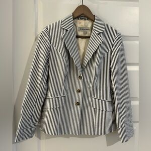 J Peterman Seersucker Blazer Blue White Size 6